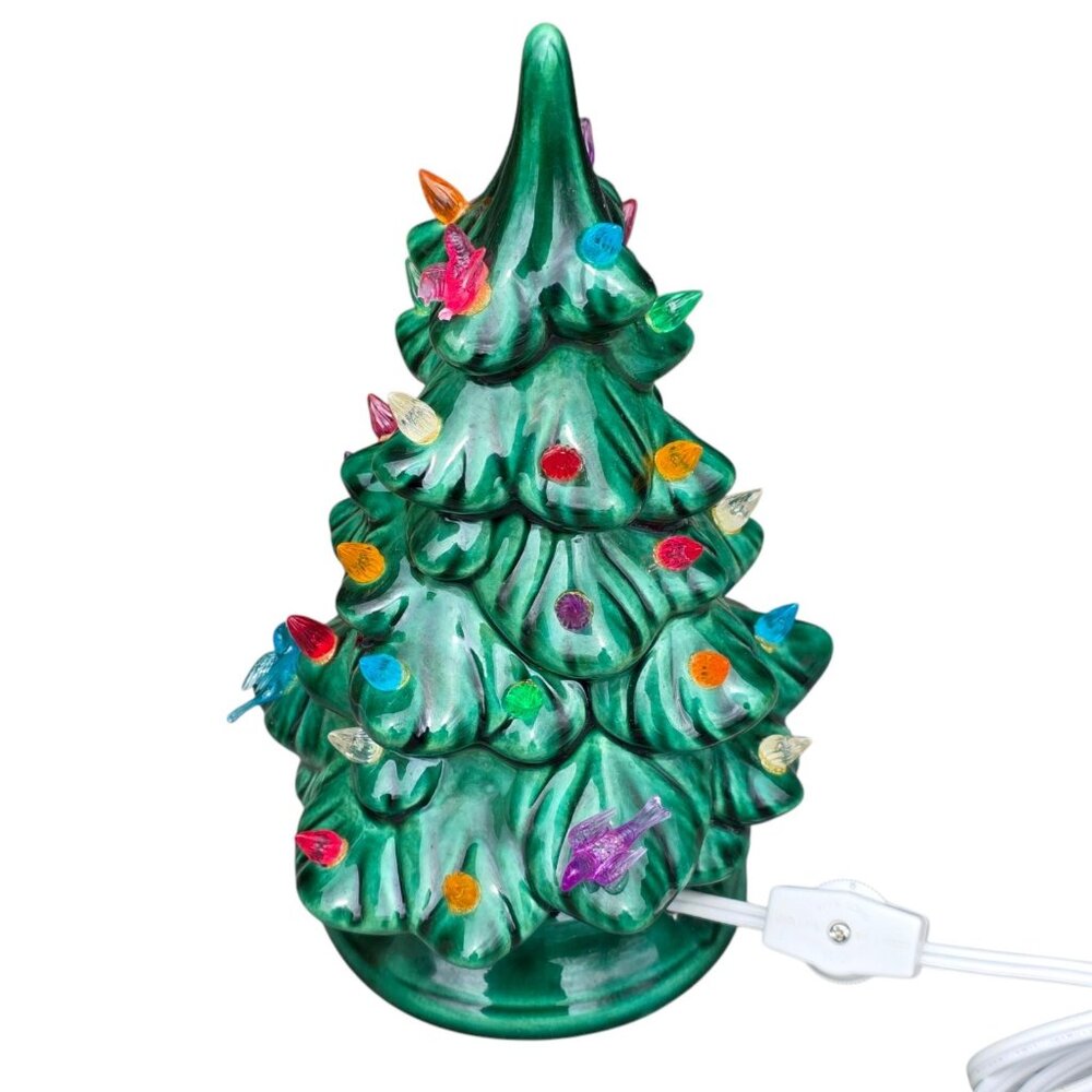 Vintage Atlantic Mold Ceramic Christmas Tree 36 Lights Doves Bulbs 9" x 4"